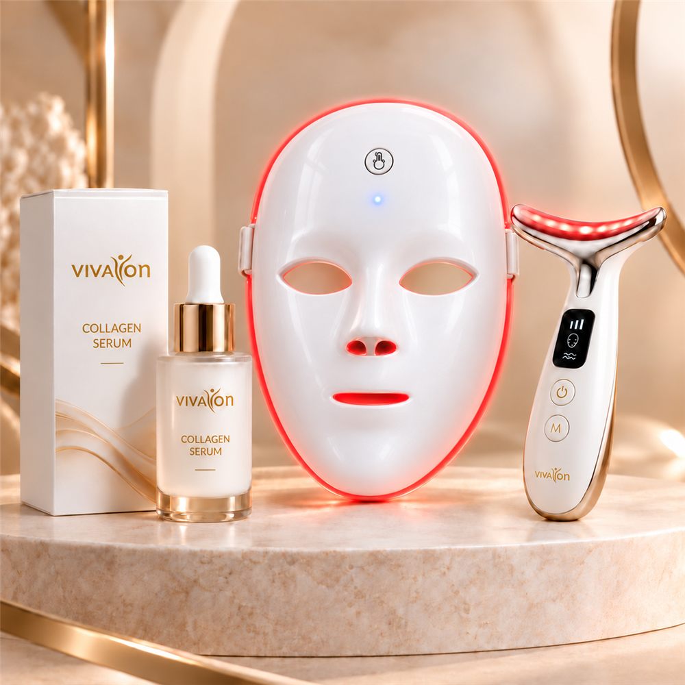 Máscara de LED com acessórios de skincare